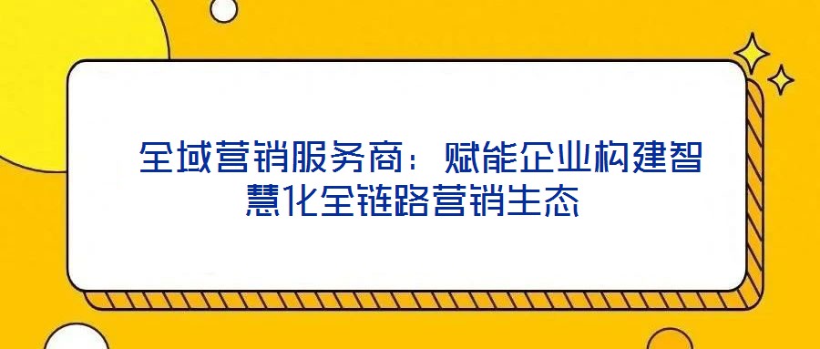 全域營銷服務(wù)商:賦能企業(yè)構(gòu)建智慧化全鏈路營銷生態(tài)